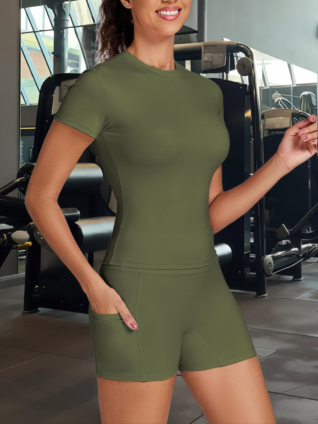 Damen Funktionale Sport-Shorts mit seitlichen Taschen und hohem Bund Drune