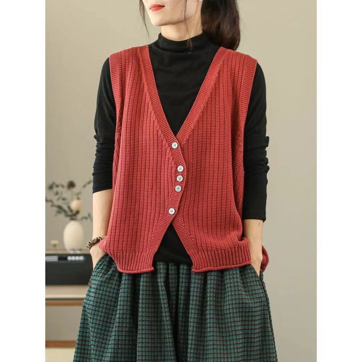 Damen Strickweste mit Knopfdetails und tiefem V-Ausschnitt Drune