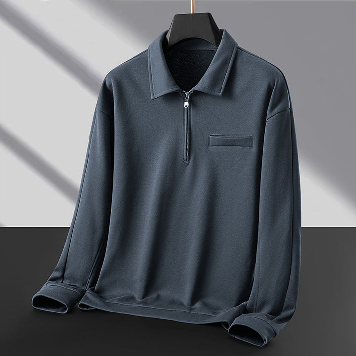 Herren Polo‑Sweatshirt mit halbem Reißverschluss und wärmendem Fleece-Innenfutter Drune
