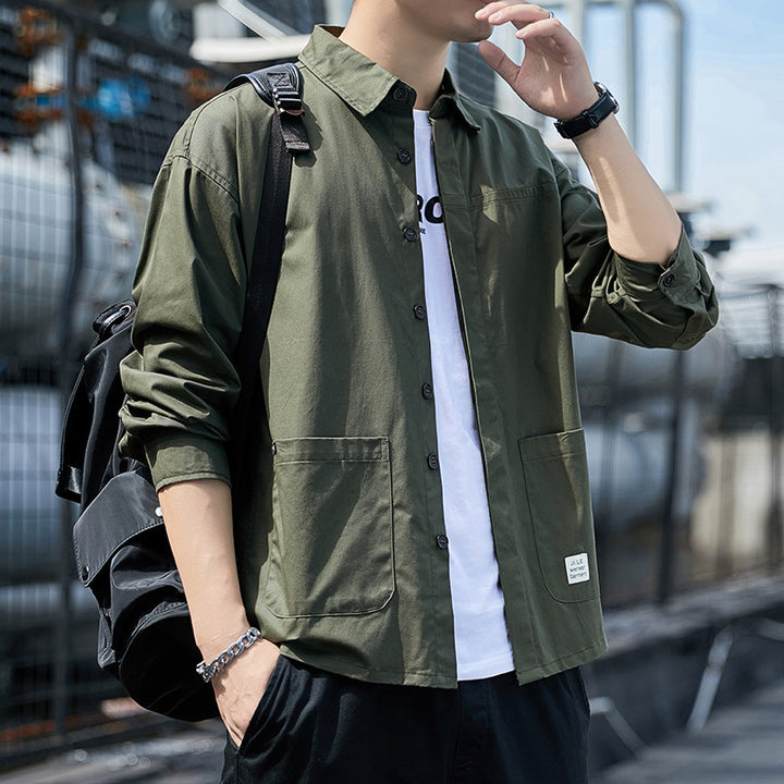Herren Overshirt im leichten Canvas‑Utility‑Style mit Hemdkragen und aufgesetzten Taschen Drune