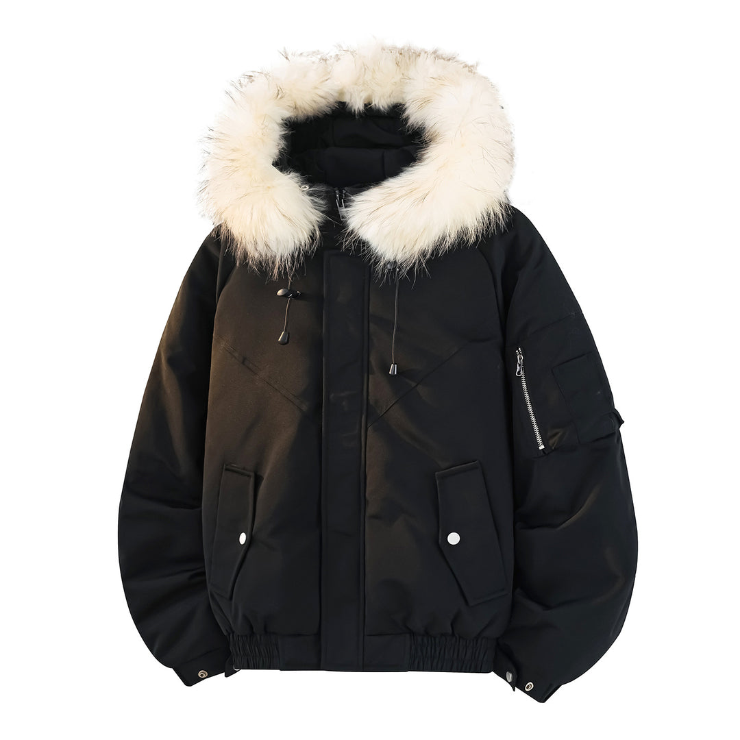 Herren Modische Winterjacke mit abnehmbarem Kunstfellkragen Drune