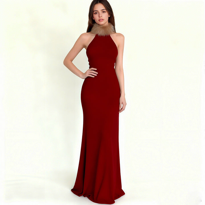 Damen elegantes Oberteil mit abnehmbaren Kunstfellkragen Drune