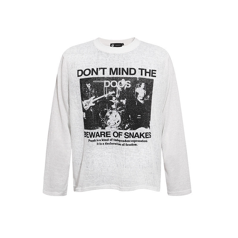 Herren Langarm-Thermo-Shirt mit Waffelstruktur und Punk-Band-Print Drune