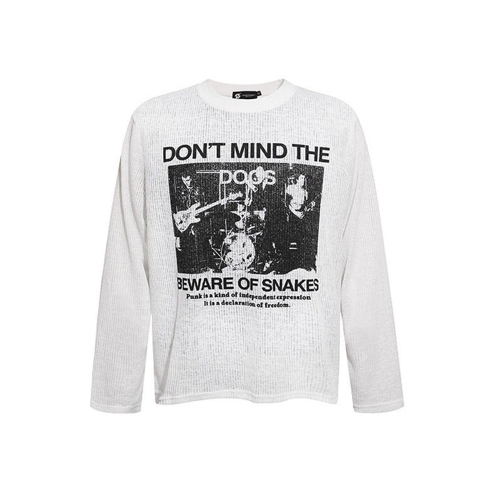 Herren Langarm-Thermo-Shirt mit Waffelstruktur und Punk-Band-Print Drune