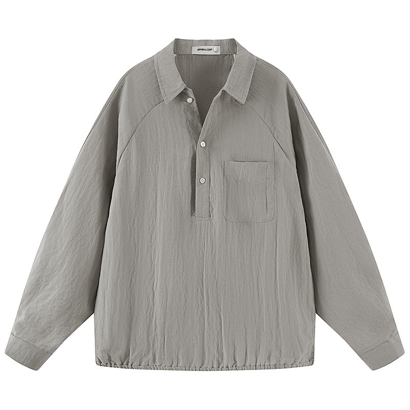 Herren Leichtes Oversize-Halbplacket-Hemd mit Brusttasche & elastischem Saum Drune