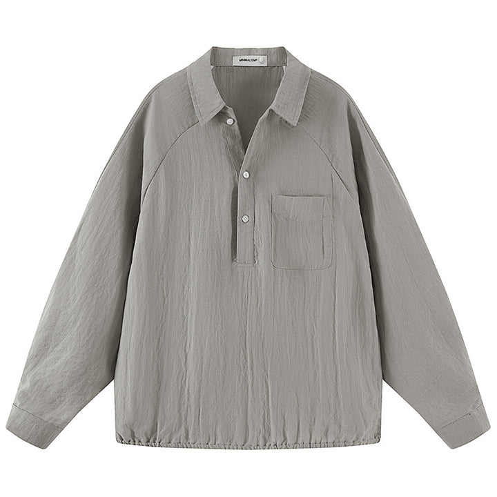 Herren Leichtes Oversize-Halbplacket-Hemd mit Brusttasche & elastischem Saum Drune