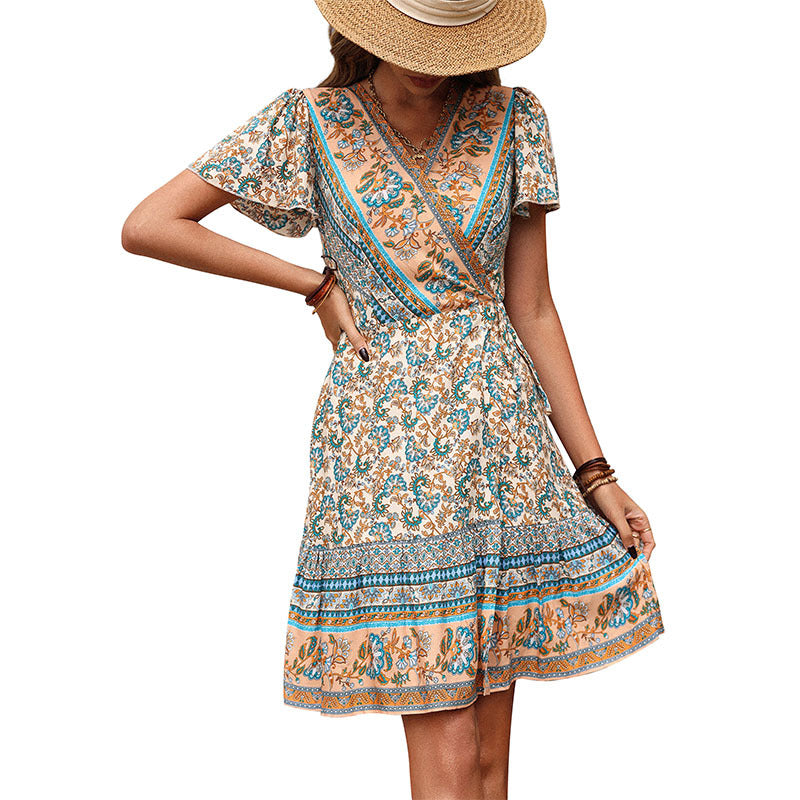 Damen Wickelkleid mit floralem Muster und tailliertem Schnitt Drune