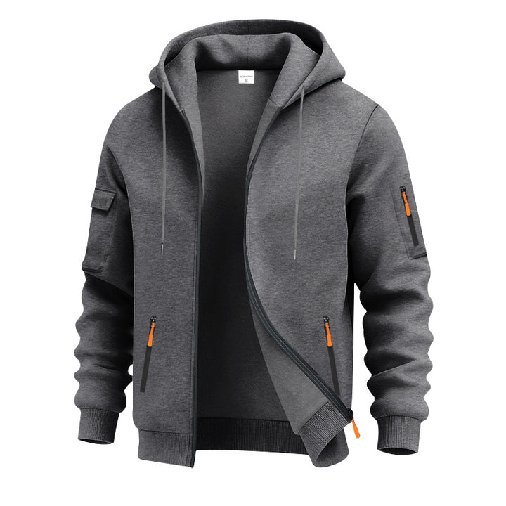 Herren nan technische Zip-Hoodiejacke mit wasserabweisenden Reißverschlusstaschen, Kapuze und verstärkten Ärmelpaspeln Drune