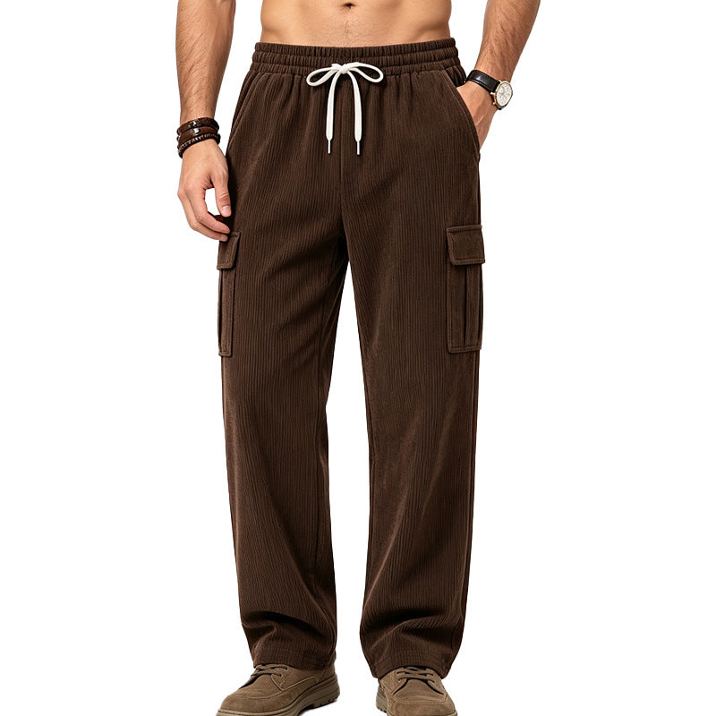 Herren Lässige Cord-Cargo-Hose mit elastischem Bund und Kordelzug Drune