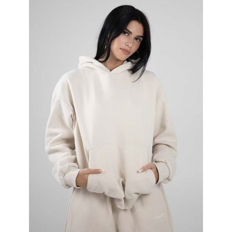 Damen nan oversized Kapuzenpullover mit Kängurutasche und weichem Fleece-Innenfutter Drune