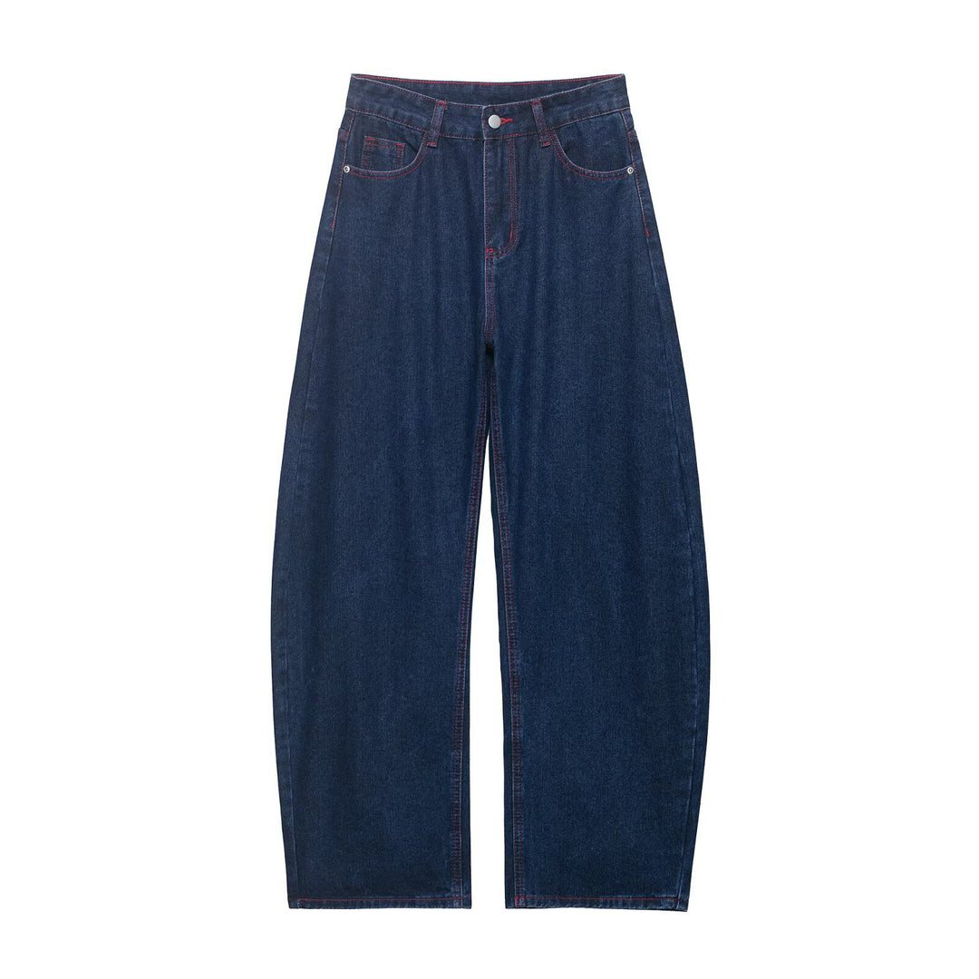 Damen Weite High‑Waist-Jeans mit mittlerer Leibhöhe, geradem Bein und kontrastfarbigen Ziernähten Drune
