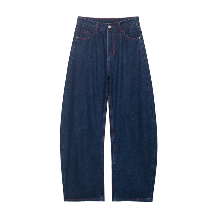 Damen Weite High‑Waist-Jeans mit mittlerer Leibhöhe, geradem Bein und kontrastfarbigen Ziernähten Drune