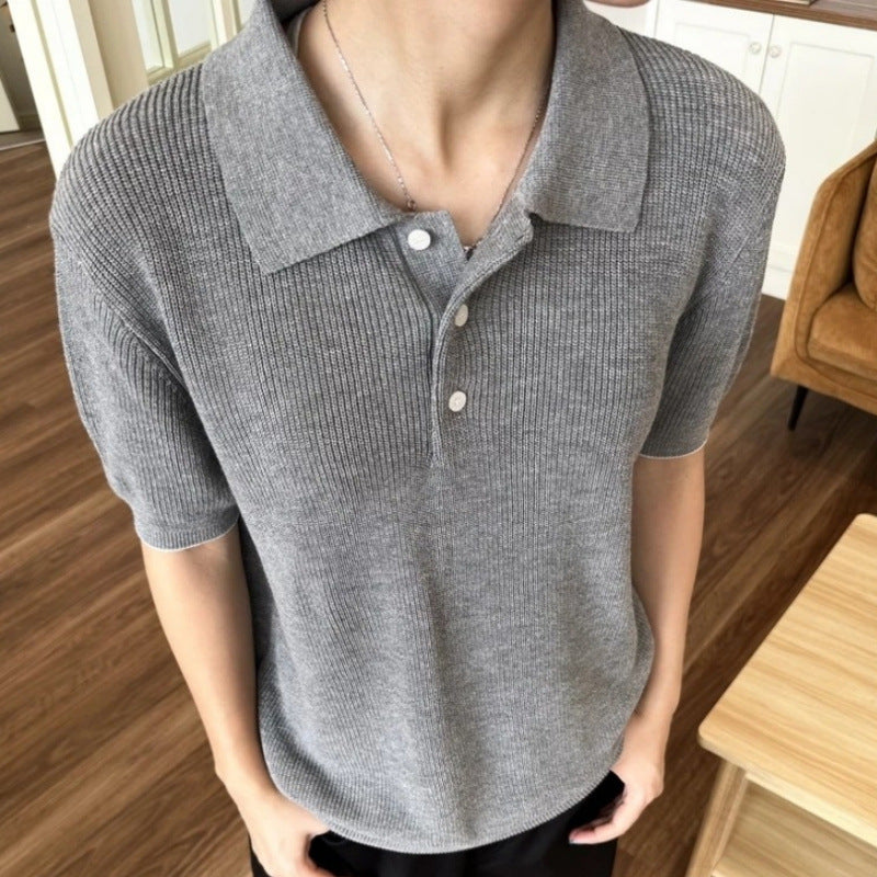 Herren Modisches Kurzarm-Polohemd mit strukturiertem StrickDrune