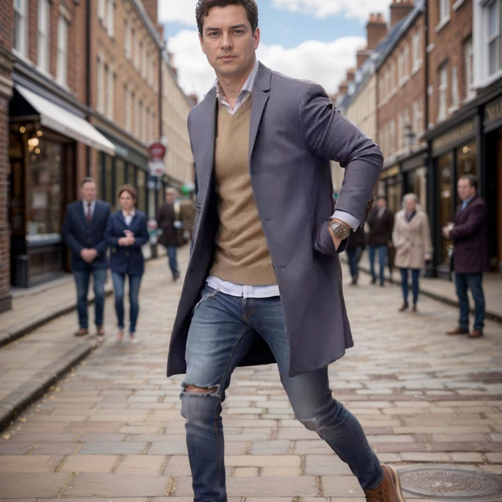 Herren eleganter und lässiger Langmantel aus hochwertigem Material Drune