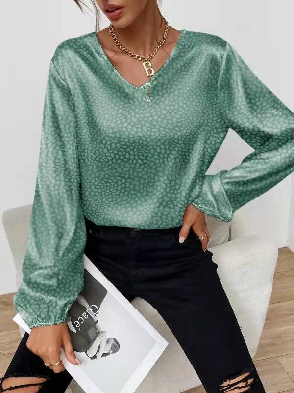 Damen elegante Bluse mit modernem V-Ausschnitt und ausgefallenem Muster Drune