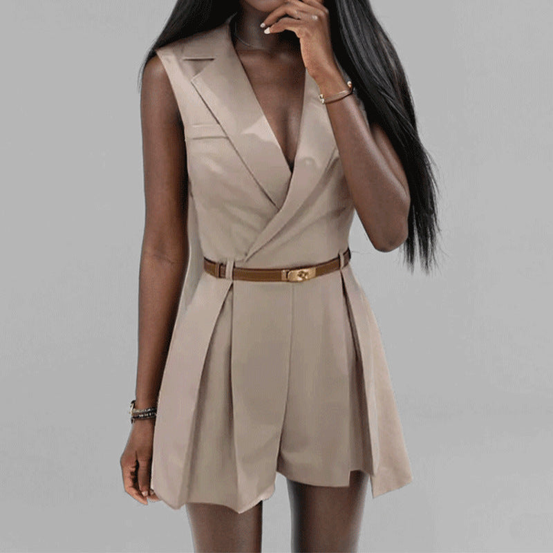 Damen Eleganter Trägeranzug mit Taillengürtel Drune