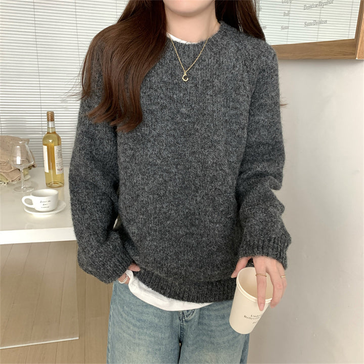 Damen lässiger Strickpullover mit Rundhalsausschnitt und weichem Material Drune