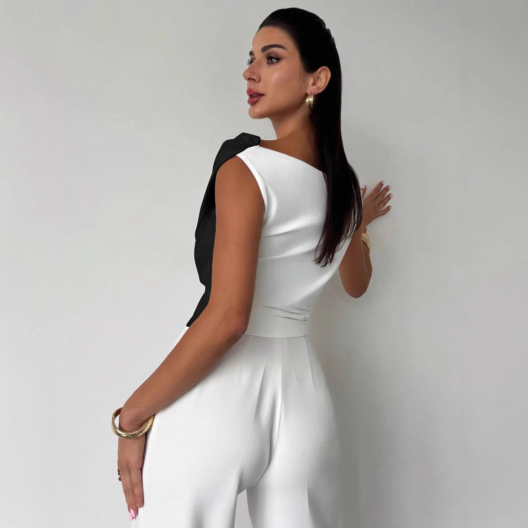 Damen nan elegantes asymmetrisches Drapiertop mit überkreuzter Vorderpartie und figurbetonter Taille Drune