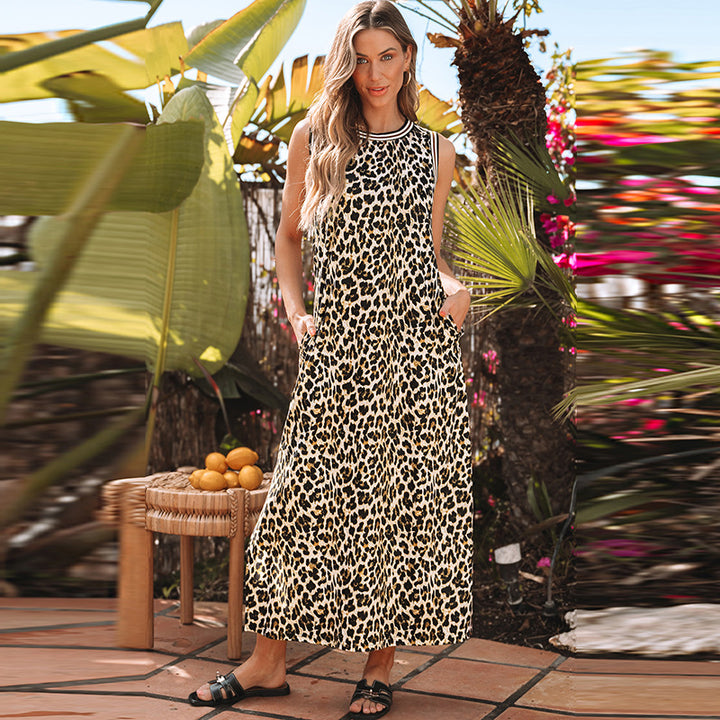 Damen Maxikleid mit modernem Leo-Print und praktischen Taschen Drune
