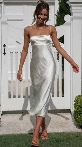 Damen Satin Maxikleid mit tiefem Schlitz und zarten Spaghettiträgern Drune