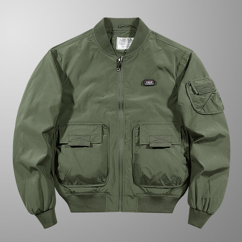 Herren  leichte matte Nylon Flug Bomberjacke mit übergroßen Klappen-Pattentaschen Drune