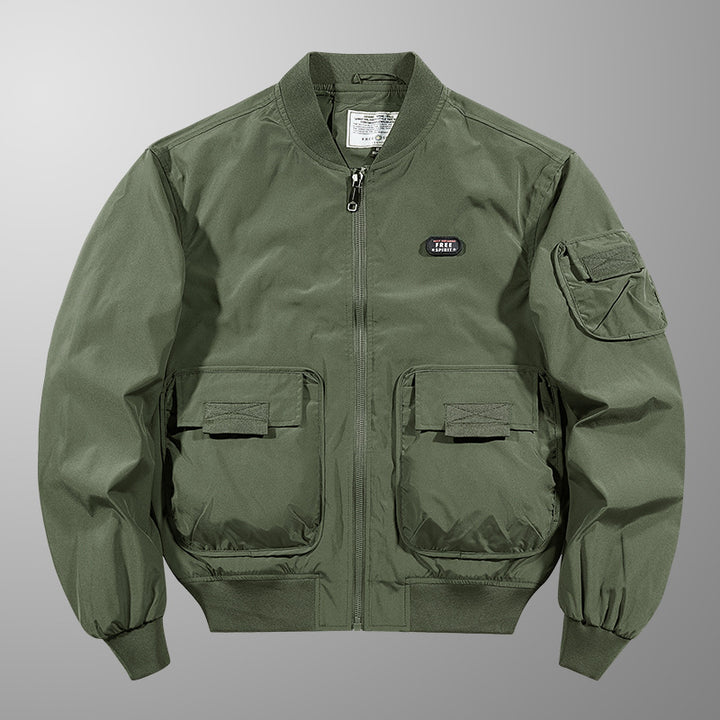 Herren  leichte matte Nylon Flug Bomberjacke mit übergroßen Klappen-Pattentaschen Drune