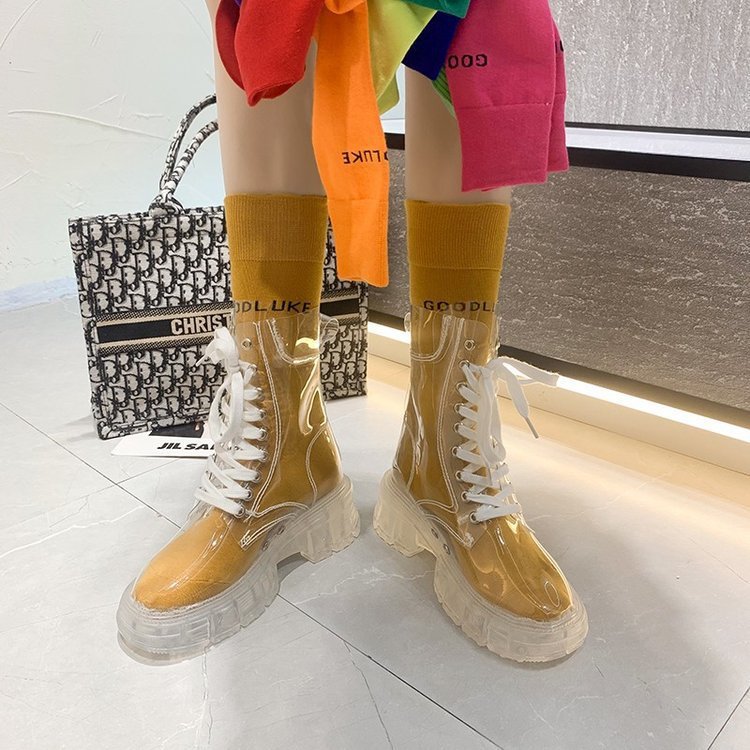 Damen transparente Plateau-High-Top Boots mit farbiger Innensohle Drune