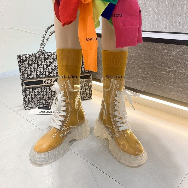 Damen transparente Plateau-High-Top Boots mit farbiger Innensohle Drune