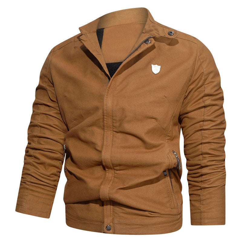 Herren Slim-Fit Canvas Blouson mit Stehkragen, verdecktem Reißverschluss und Reißverschlusstaschen Drune