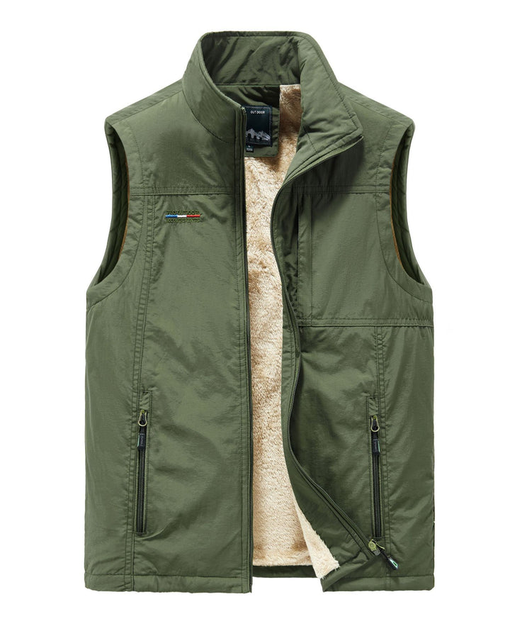 Herren warme Outdoor‑Weste mit Teddyfutter und mehreren Reißverschluss‑Taschen Drune