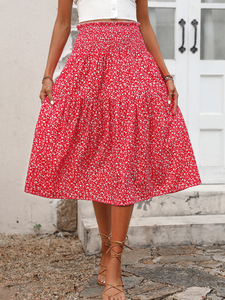 Damen Midirock mit elastischem Taillenbund und floralem Design Drune