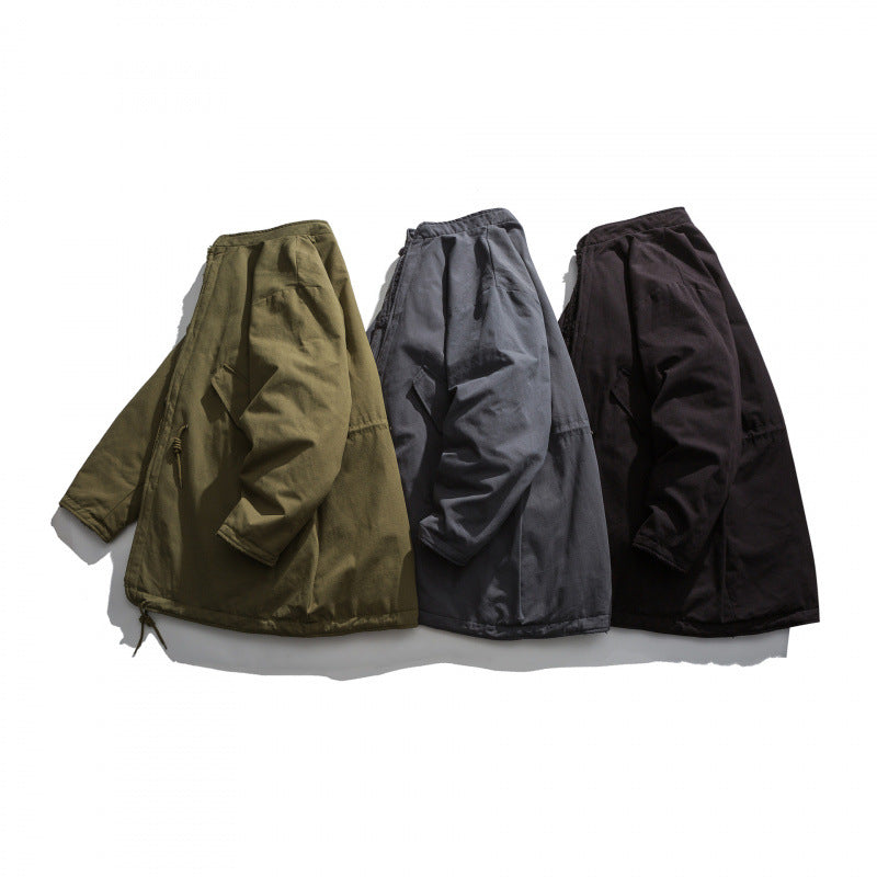 Herren Isolierende Parkajacke im Oversize‑Cut mit Sherpa‑Futter und Tunnelzugsaum Drune