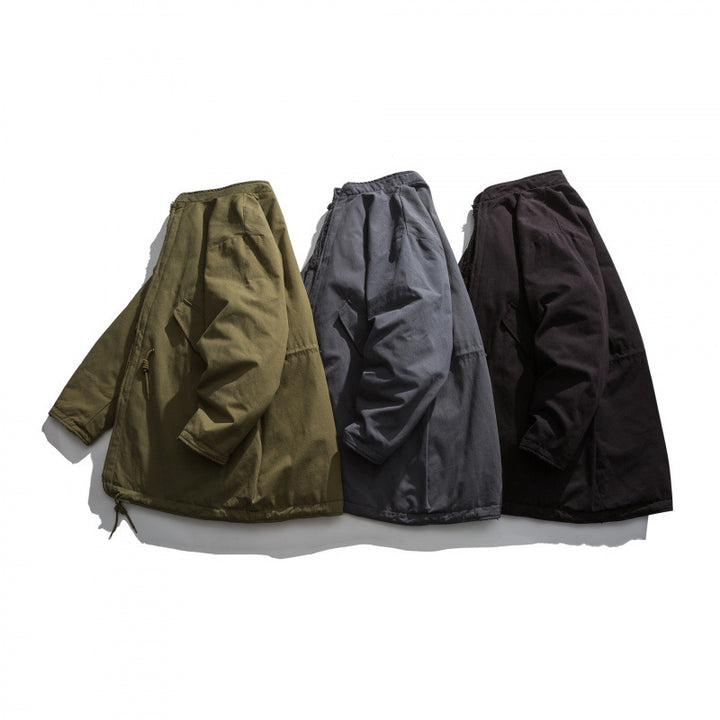 Herren Isolierende Parkajacke im Oversize‑Cut mit Sherpa‑Futter und Tunnelzugsaum Drune