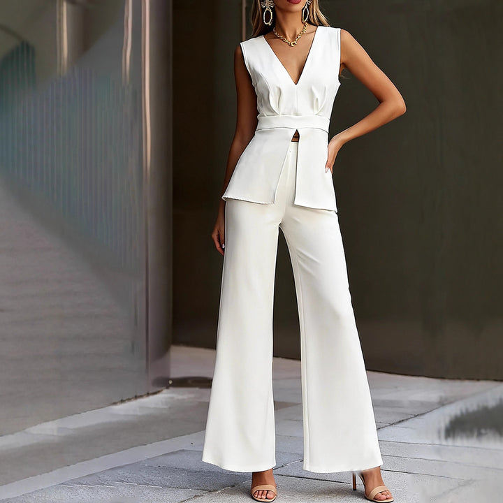Damen Modisches Jumpsuit mit tailliertem Schnitt und V-Ausschnitt Drune
