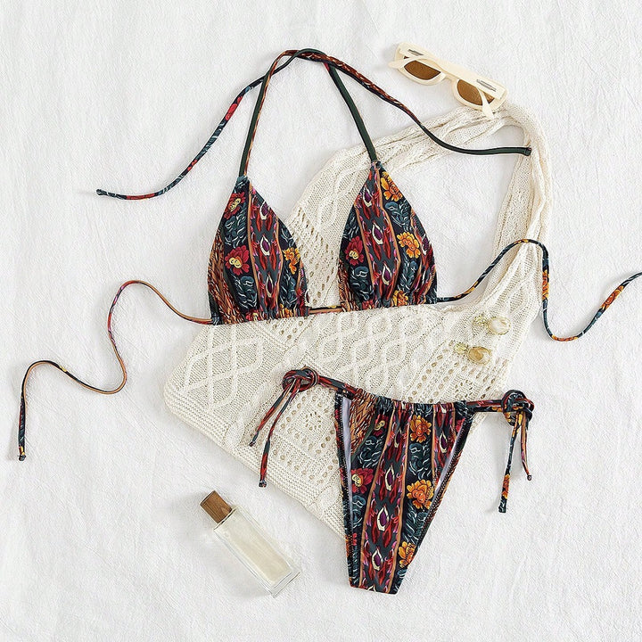 Damen Triangel-Bikini mit floralem Muster Drune