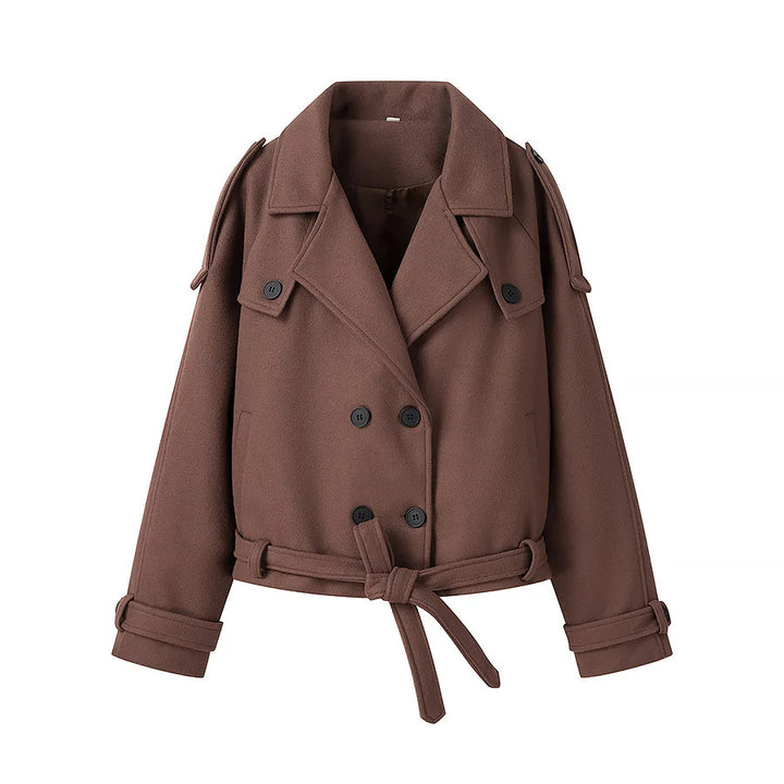 Damen nan verkürzter Doppelreihiger Trenchcoat mit Bindegürtel, Schulterpatten und verstellbaren Manschetten Drune