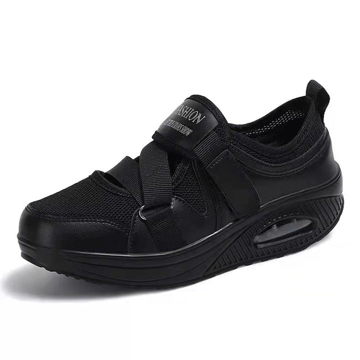 Damen Sportive Plateausneaker mit Luftkammer, Strick‑Mesh und Klettkreuzriemen Drune
