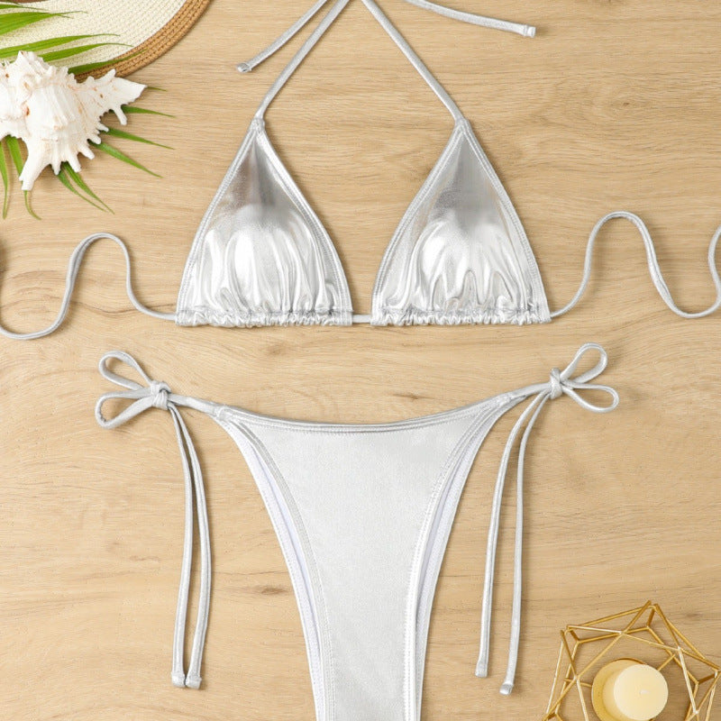 Damen Triangel-Bikini mit funkelndem Metallic-Finish und verstellbaren Bändern Drune