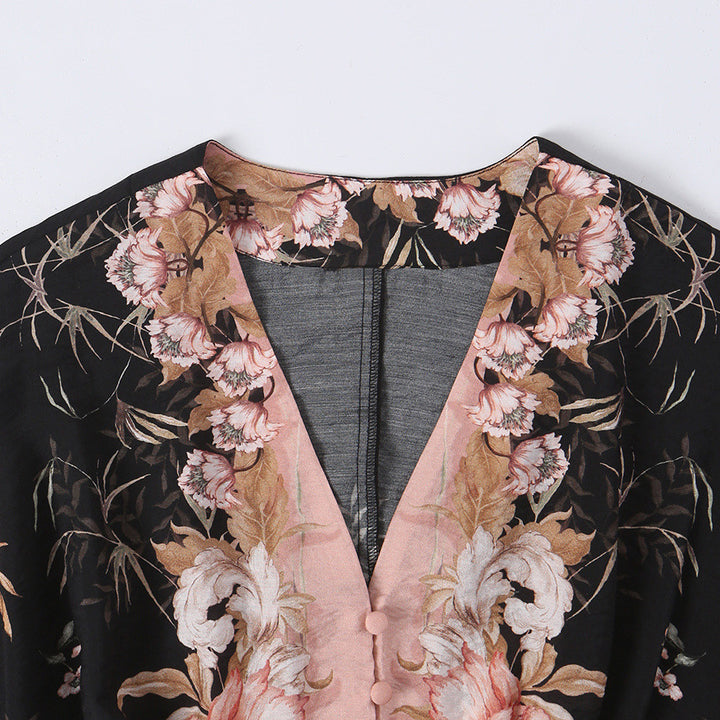 Damen Kurzkleid im Kimono-Stil mit Taillengürtel und V-Ausschnitt Drune