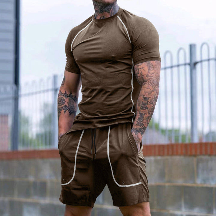 Herren nan eng anliegendes Freizeitset aus elastischem Jersey mit Kurzarmshirt und Kordelzugshorts Drune