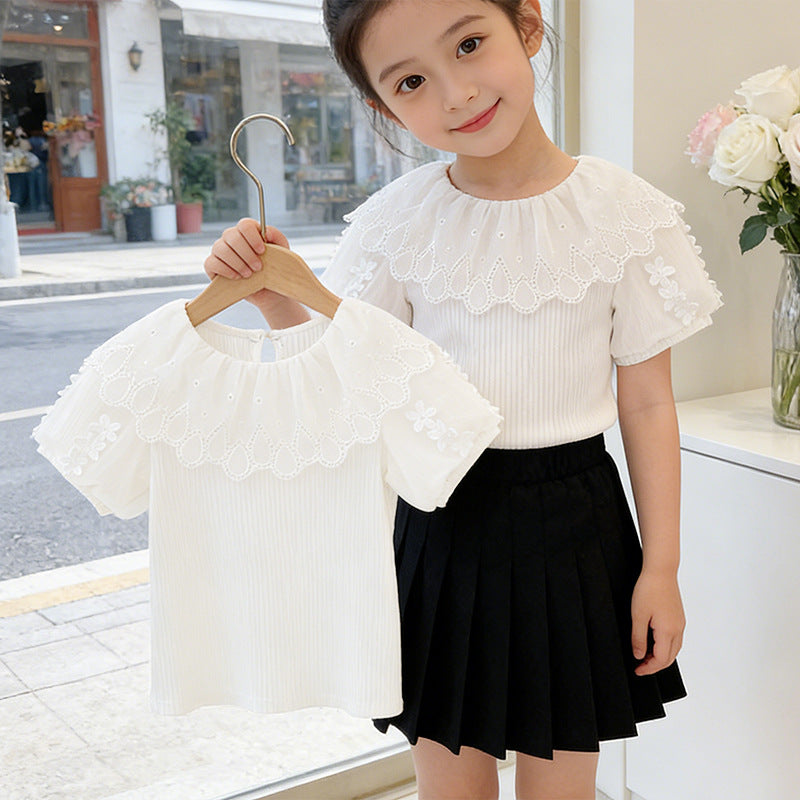 Mädchen modische Bluse mit voluminösem Tüllkragen und eleganten Details Drune