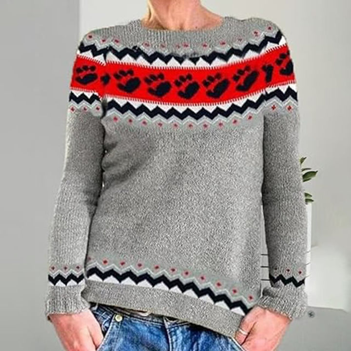 Damen nan gemusterter Norwegerstrickpullover mit weitem Rundhalsausschnitt und lässigem Oversize-Schnitt Drune
