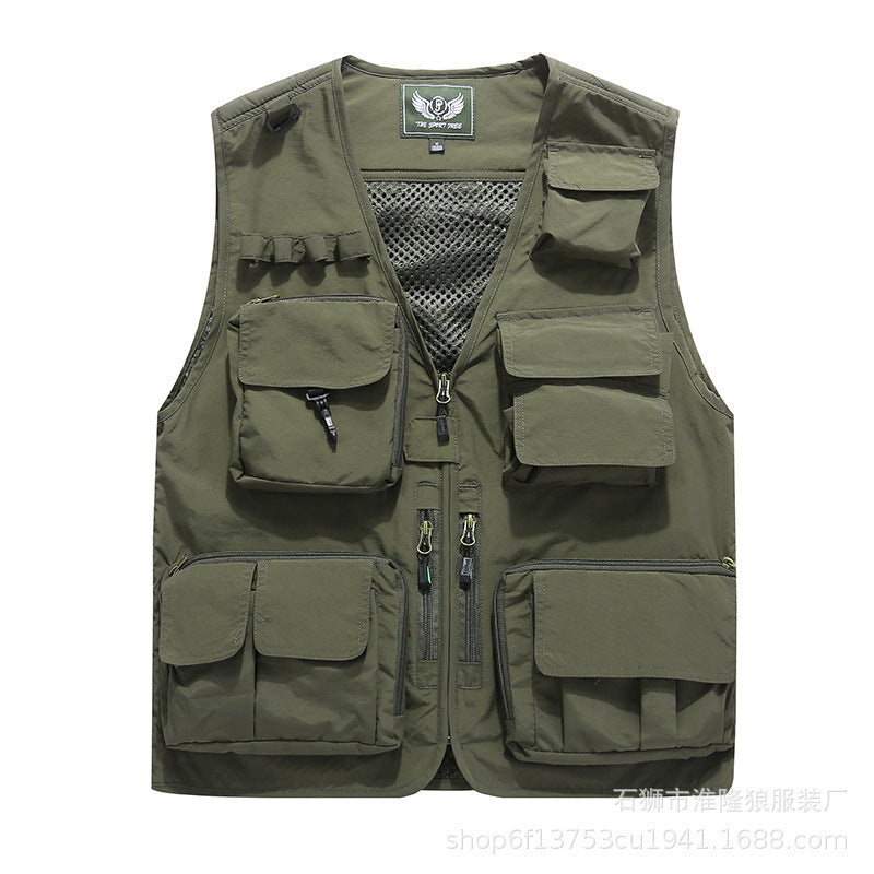 Herren Multifunktionale Utility-Weste mit Mehrfach-Taschen, Mesh‑Futter und Reißverschlussfront Drune