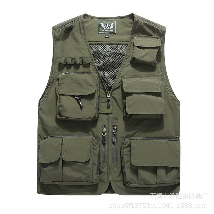 Herren Multifunktionale Utility-Weste mit Mehrfach-Taschen, Mesh‑Futter und Reißverschlussfront Drune