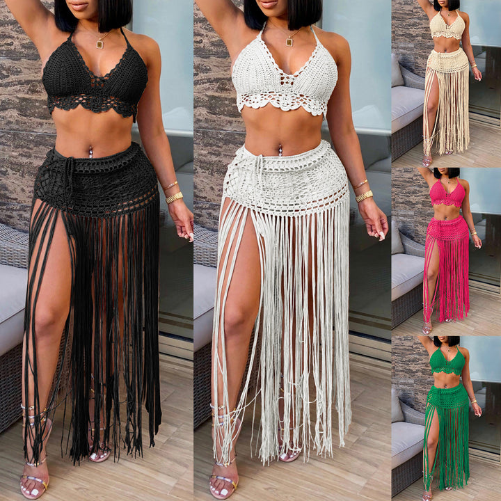 Damen gehäkeltes Strand-Outfit mit fransigen Details Drune