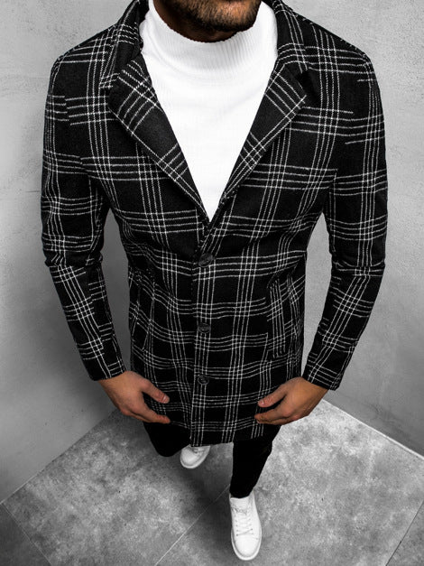 Herren Doppelreihiger Trenchcoat mit Hahnentritt‑Muster, tailliertem Schnitt und Bindegürtel Drune