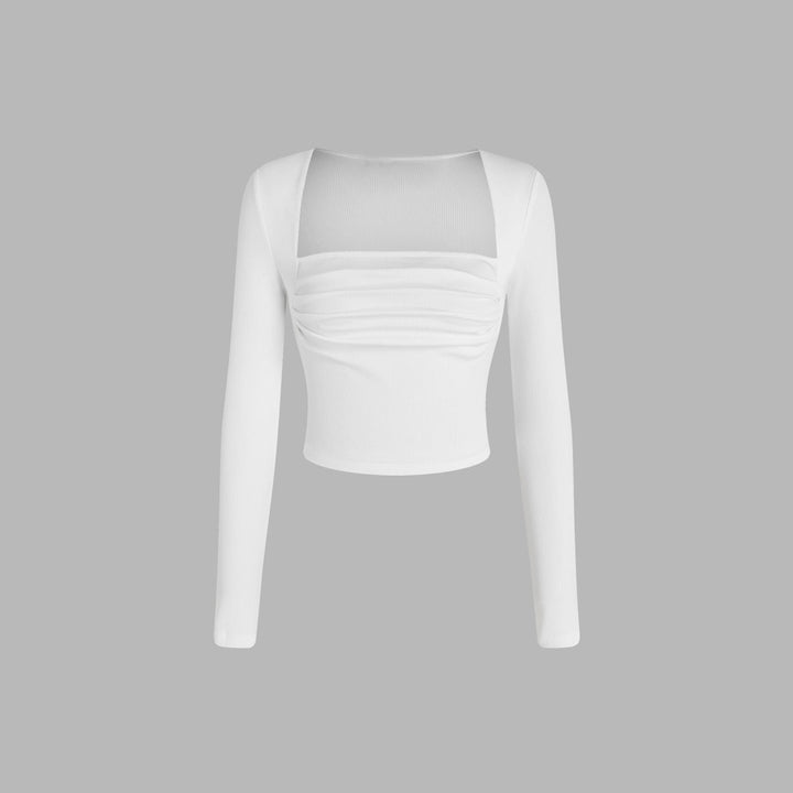 Damen gerafftes Cropped-Longsleeve mit quadratischem Ausschnitt und figurbetonter Passform Drune