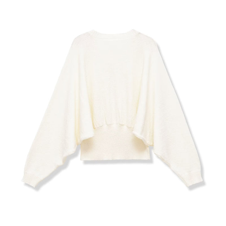 Damen weit geschnittener Cropped-Pullover mit Fledermausärmeln und breitem Rippbündchen Drune