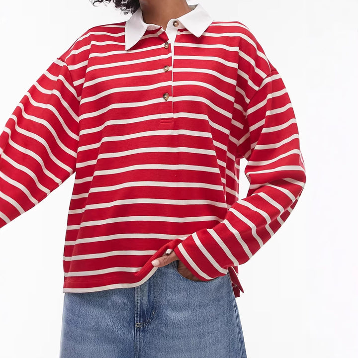 Damen Lässiger gestreifter Shirt mit Polokragen