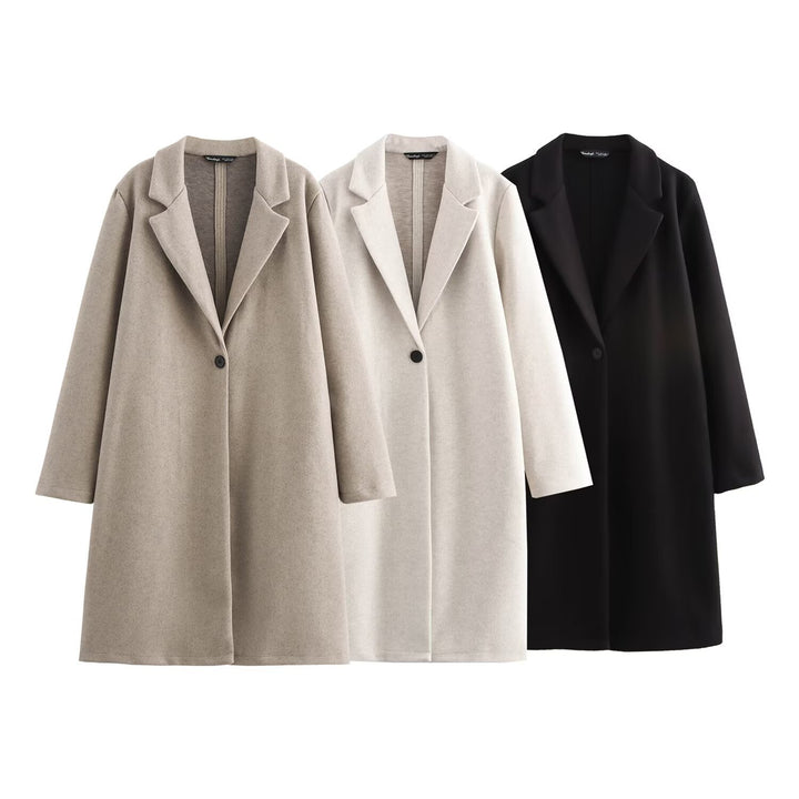 Damen Puristischer Longline-Mantel mit Reverskragen, Ein-Knopf‑Verschluss und weichem Filzfinish Drune